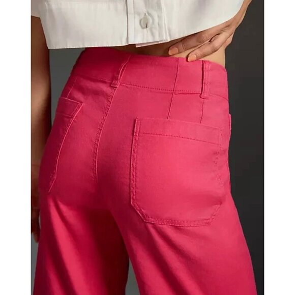 Maeve Anthropologie The Colette Linen Blend Wide-Leg Crop Pants Sz 18W Geranium - Picture 6 of 8